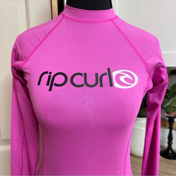 RIP CURL Classic Pink Long Sleeve UV Rash Guard Women’s Size Small S Surf Beach - Picture 4 of 10